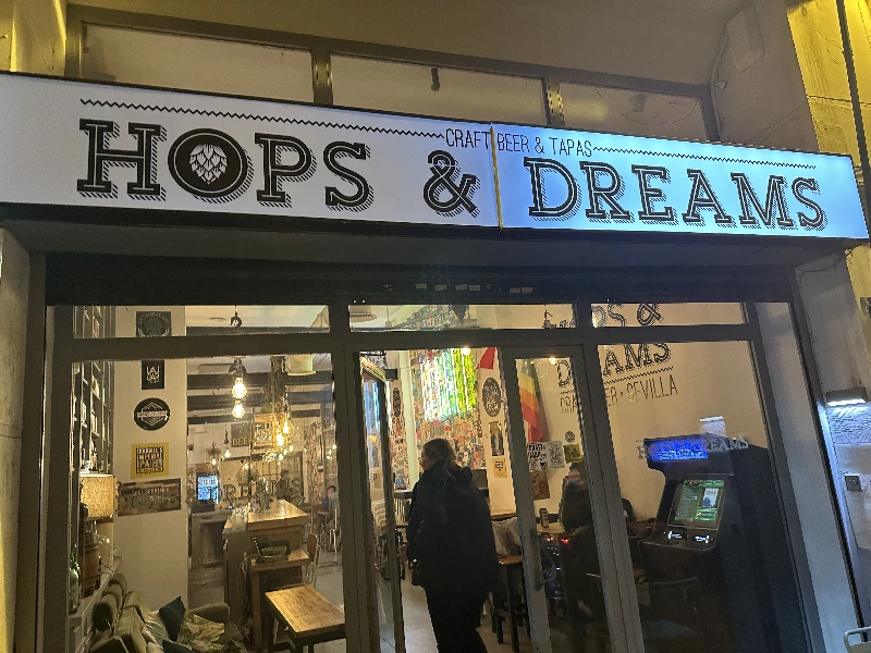 Exterior of Cervecería Hops and Dreams on Jesús del Gran Poder street, Seville